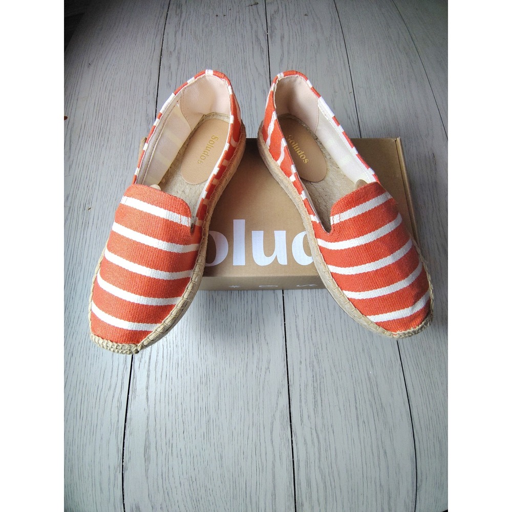 Soludos Platform Smoking Slipper Coral Stripe Espadrilles Womens 7.5 NEW